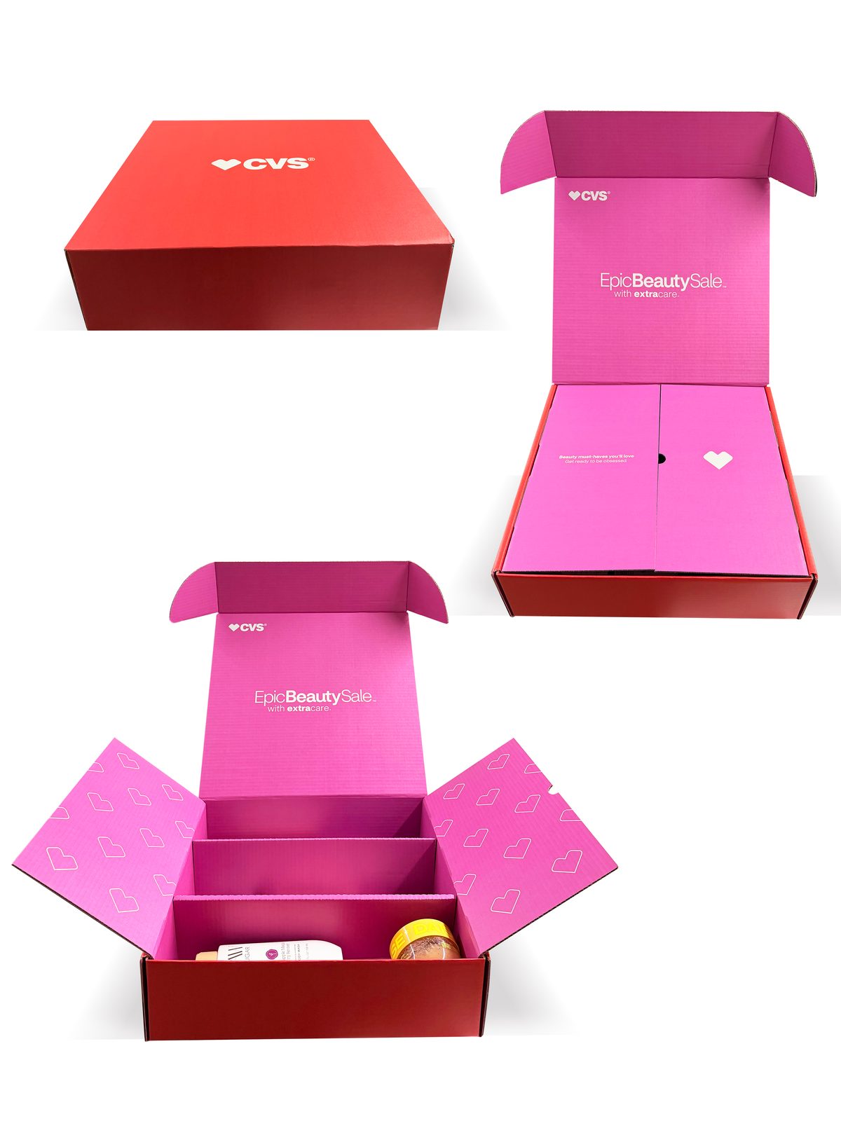 CVS printed corrugated boxes, closed and open, by VSL Packaging