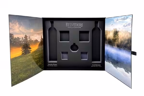 Belvedere Vodka black rigid influencer boxes by VSL Packaging